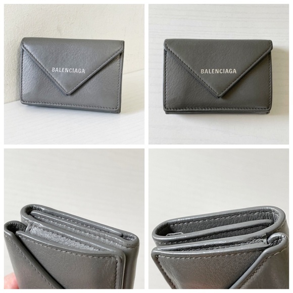 Balenciaga gray leather silver logo mini trifold wallet - Picture 4 of 9